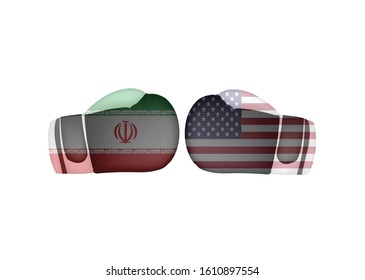 USA VS Iran conflict, Boxing gloves with United states of america and the Islamic Republic of Iran flag, boxing battle concept, sign symbol background, vector illustration.