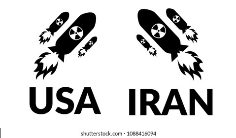 USA vs IRAN nuclear war symbol. Atomic war icon isolated on white background