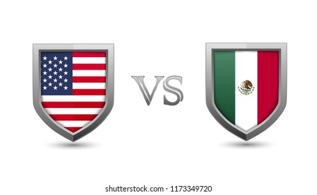 Usa vs Mexico flag shield badges for international competition