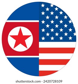 USA vs North Korea. Flag of United States of America and North Korea in circle shape