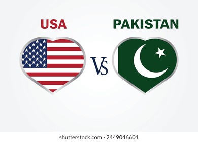 USA Vs Pakistan, Cricket Match concept with creative illustration of participant countries flag Batsman and Hearts isolated on white background