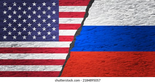 USA vs Russia Flag Textured Wall Background Vector Illustration