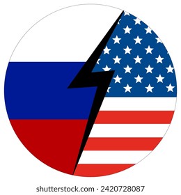 USA vs Russia. Flag of United States of America and Russia  in circle shape