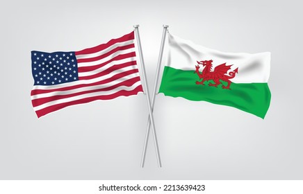 USA gegen Wales, World Football 2022, World Football Competition Championship Match Country Flaggen. Vektorgrafik EPS.