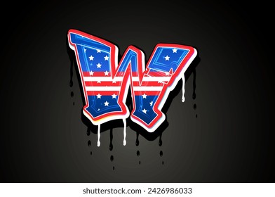 USA W Hand Lettering Graffiti vector template