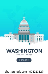 USA. Washington. Time to travel. Travel poster Vector flat illustration