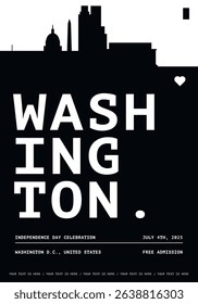 USA Washington typography minimalist vector poster for event, national festival, independence day, holiday layout. Brochure, leaflet, flyer, presentation image template for America