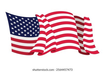 USA waving flag. American national symbol isolated on white background. Banner design element