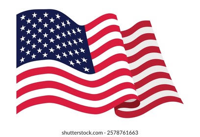 USA waving flag. American national symbol isolated on white background. Banner design element