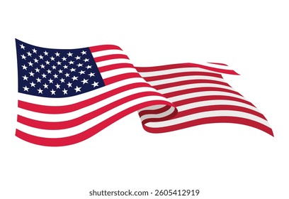 USA waving flag. American national symbol isolated on white background. Banner design element