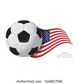 USA waving flag with a soccer ball. Football team support concept