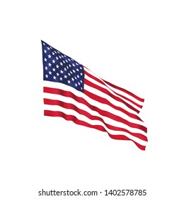 USA waving flag. Vector flag of United States of Americawith shadows and distortions isolated on white background. Patriotic background for Independence Day