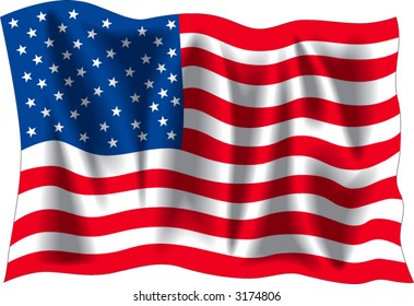 USA wavy flag isolated on white background