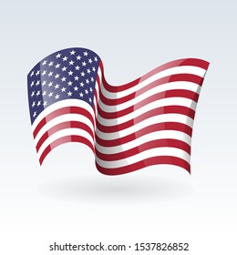 USA wavy flags. United States patriotic national symbol. Set of American flag. Icon. Print. Vector illustration. Isolated on white background.