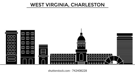 Usa, West Virginia, Charleston architecture vector city skyline, travel cityscape with landmarks, buildings, isolated sights on background