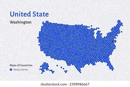 USA White Map with a capital of Washington, D.C. Shown in a Mosaic Pattern	