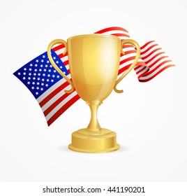 USA Winning Golden Cup Concept for Competitions Isolated on White Background. Vector illustration