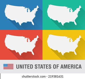 USA world map in flat style with 4 colors. Modern map design.