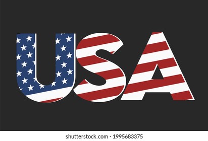 USA writing with american flag motif motif