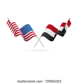 USA and Yemen flags. Vector illustration.