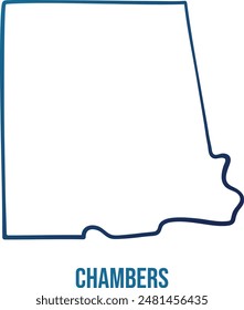 EE.UU., estado de Alabama, condado de Chambers simplificado contorno map.Navy azul gradiente línea dibujada a mano 