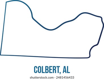 EE.UU., estado de Alabama, condado de Colbert mapa de contorno simplificado.Línea dibujada a mano gradiente azul marino 