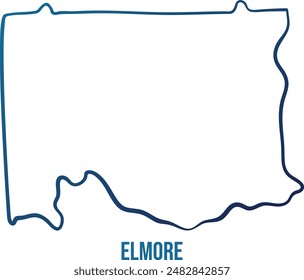 USA,Alabama state, elmore county simplified contour map.Navy blue gradient hand drawn line 