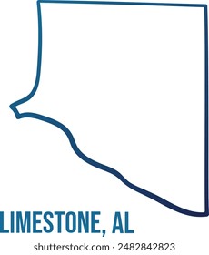 USA,Alabama state, limestone county simplified contour map.Navy blue gradient hand drawn line 