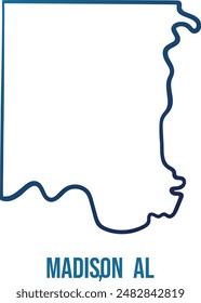 USA,Alabama state, madison county simplified contour map.Navy blue gradient hand drawn line 
