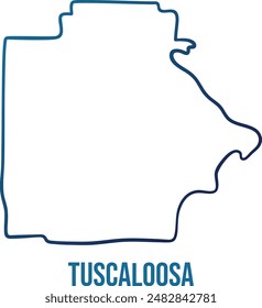 EE.UU., estado de Alabama, condado de Tuscaloosa mapa de contorno simplificado.Línea dibujada a mano de gradiente azul marino 