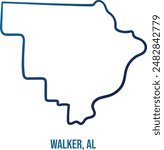 USA,Alabama state, Walker county hand drawn simplified linear map with navy blue gradient 