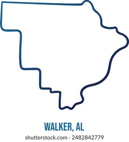 USA,Alabama state, Walker county hand drawn simplified linear map with navy blue gradient 