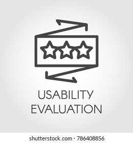 Usability evaluation line icon. User quality assessment label. Rating star symbol. Best choice, recognition, achievement concept sign. Graphic web logo for mobile apps, websites, games, social media