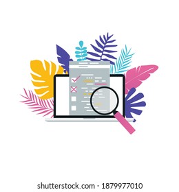 Usability Evaluation And Testing Flat Vector Illustration. Website Content Research, Web Page Information Analysis, SEO Analytics Concept. Design For Web Banners And Apps