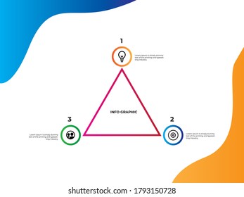 usability infographics. Triangle outline with 3 steps, sections.
