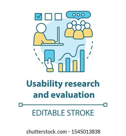 Usability research and evaluation concept icon. Software development idea thin line illustration. Mobile device programming. Application management. Vector isolated outline drawing. Editable stroke