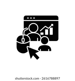 Usability Study Icon with Mouse, Person, and Graph in Black Solid Design