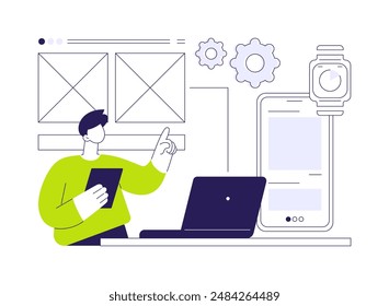 Usability testing abstract concept vector illustration. Person testing usability of application, UX design, IT company worker, software development, usage analytics reports abstract metaphor.