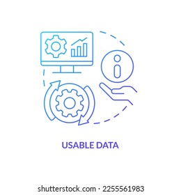 Usable data blue gradient concept icon. Verified information to research. Advantage of case study abstract idea thin line illustration. Isolated outline drawing. Myriad Pro-Bold font used