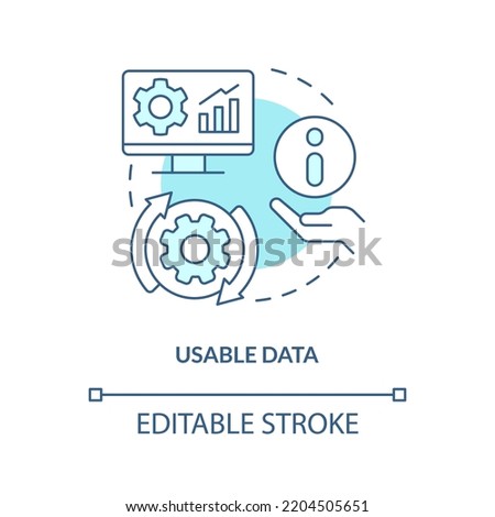 Usable data turquoise concept icon. Verified information. Advantage of case study abstract idea thin line illustration. Isolated outline drawing. Editable stroke. Arial, Myriad Pro-Bold fonts used