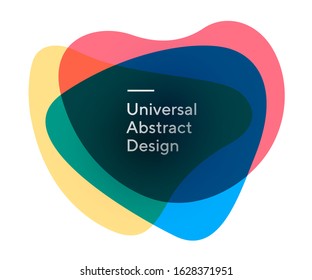 Usable modern wavy shapes. Universal flowing figures, curvy forms. Blue, yellow and pink backdrop with text. Design for slide, flyer or ad banner. Vector illustration.