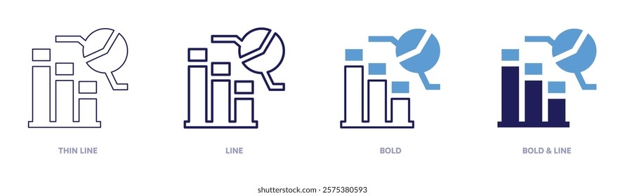 Usage analysis icon in 4 different styles. Thin Line, Line, Bold, and Bold Line. Duotone style. Editable stroke.