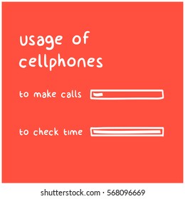 Usage Of Cellphones To Check Time and Make Calls (Funny Bar Graph Vector Illustration Concept)