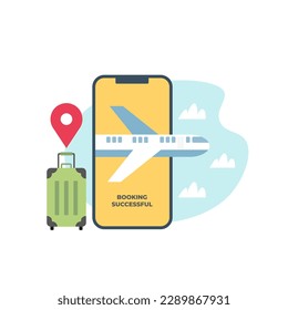 Usage of mobile booking application to travel by plane. Modern technology and adventure tourism. Summer vacation journey. Traveling long distances. Vector