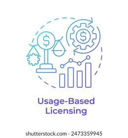 Usage-based licensing blue gradient concept icon. Pricing model, license compliance. Round shape line illustration. Abstract idea. Graphic design. Easy to use in infographic, presentation