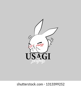usagi petshop logo with rabbit or bunny illustration for petshop sign