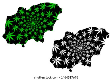 Usak (Provinces of the Republic of Turkey) map is designed cannabis leaf green and black, Uşak ili map made of marijuana (marihuana,THC) foliage,
