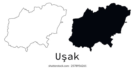 Usak Turkey map outline and black silhouette vector