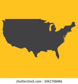 USA,United States of America black map,border on orange background. Vector illustration.