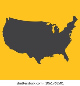 USA,United States of America black map,border on orange background. Vector illustration.